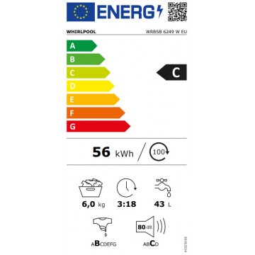 Whirlpool Πλυντήριο Ρούχων 6kg 1200 Στροφών WRB SB 6249 W EU 859991661570